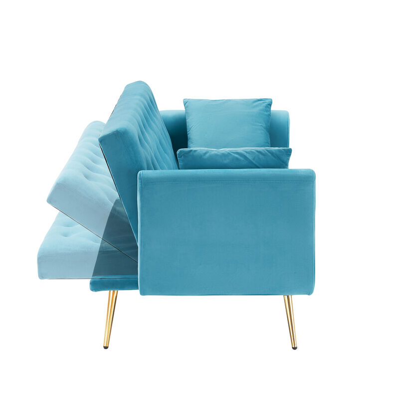 Merax Velvet Fabric Convertible Loveseat Sofa