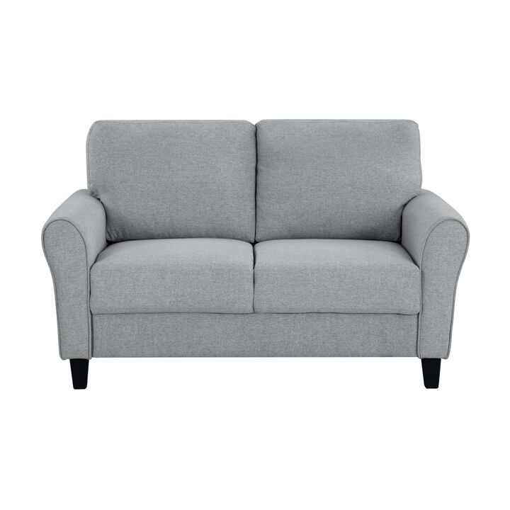 Gray Fabric Upholstered Loveseat with Rounded Arms