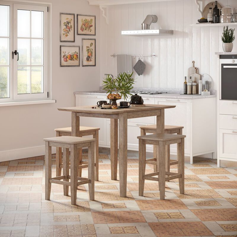 Jofran Eastern Tides Coastal Wire-Brushed Acacia Backless Counter Barstool (Set of 2)