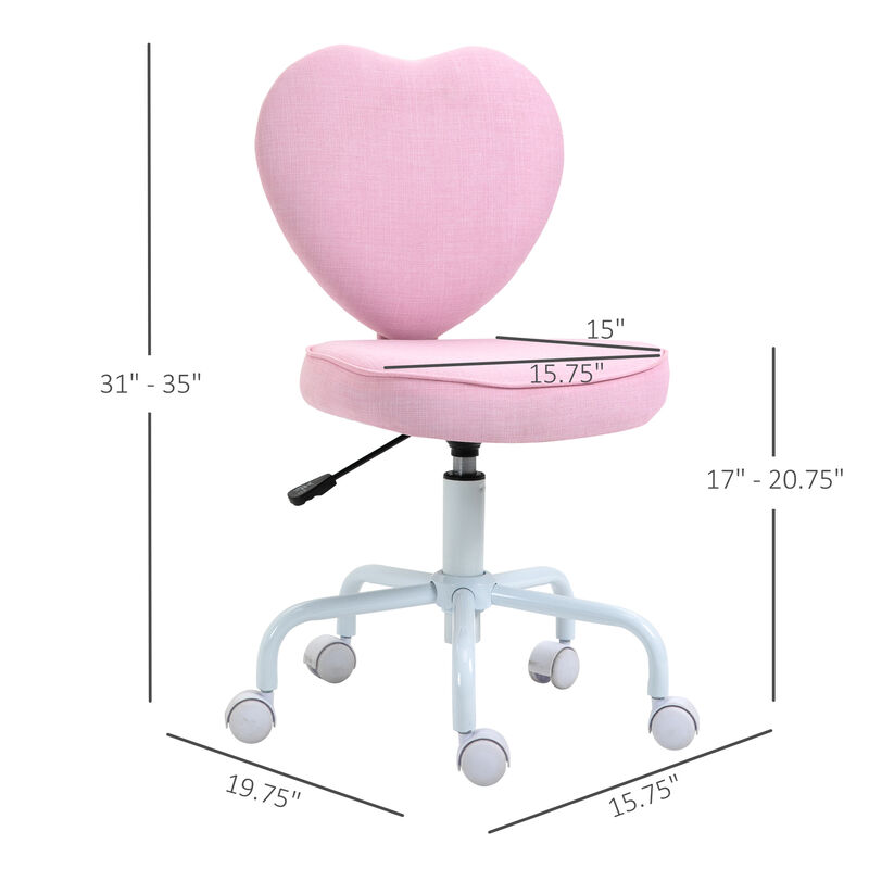 Rolling Upholstery Leisure Lounge Vanity Chair with Heart Back and Sponge Seat
