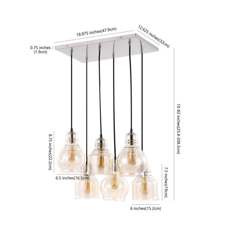 Sydney 6-Light Bohemian Farmhouse Iron/Glass Cluster LED Pendant