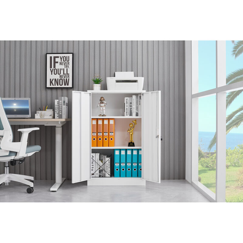 Locking Metal Storage Cabinet with Shelf, White