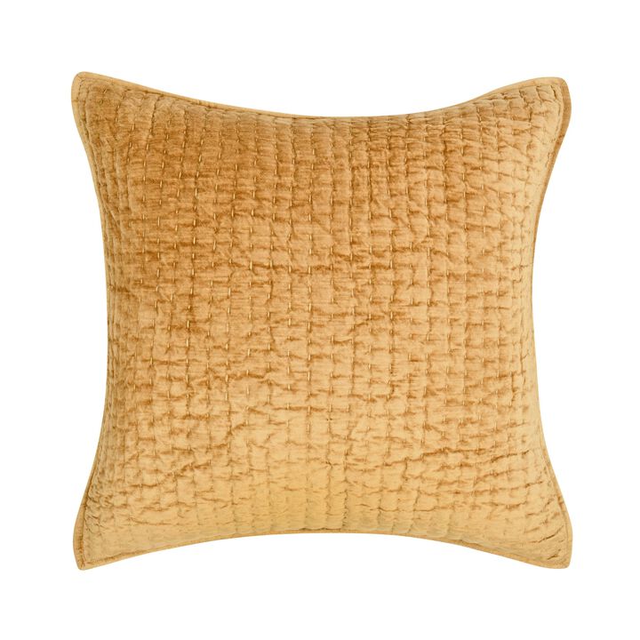 Romie Square Euro Pillow Sham, Honey Gold Rayon Velvet, Cotton 26 Inch - Benzara