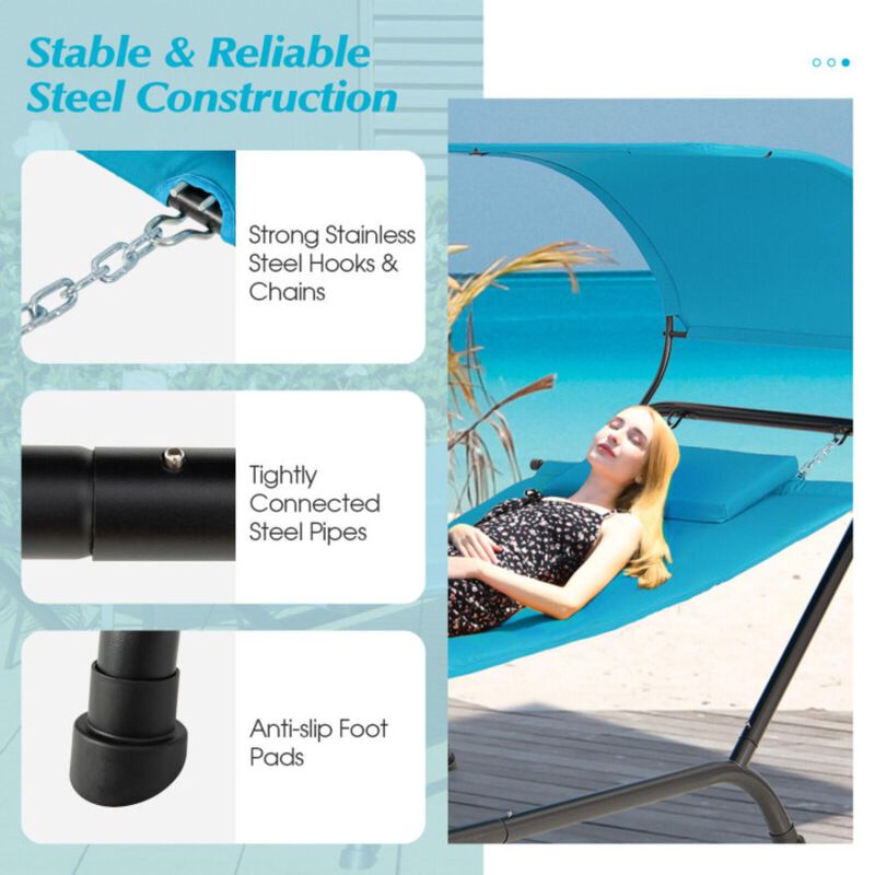 Hivvago Patio Hanging Chaise Lounge Chair with Canopy Cushion Pillow and Storage Bag
