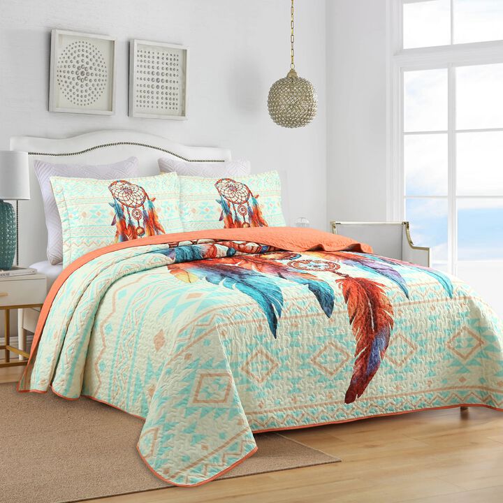 Marcielo 3 Piece Dream Catcher Boho Quilt Bedspread Set