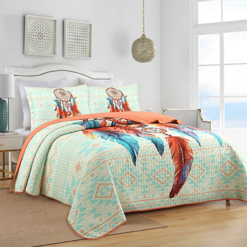 Marcielo 3 Piece Dream Catcher Boho Quilt Bedspread Set
