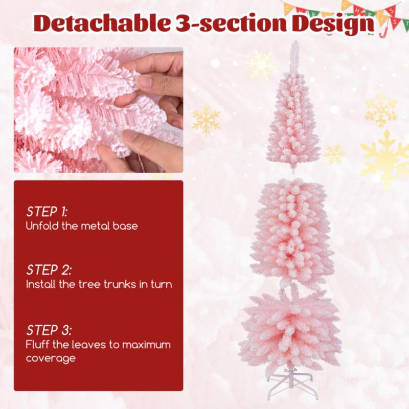 Hivvago 6 FT Artificial Pink Christmas Tree with 460 Branch Tips for Holiday