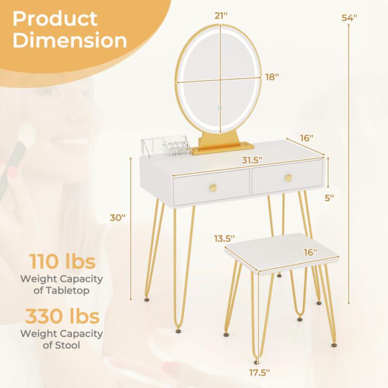 Hivvago Industrial Makeup Dressing Table with 3 Lighting Modes