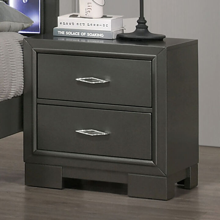 Streamdale Metallic Gray Solid Wood Nightstand with 2 Drawers