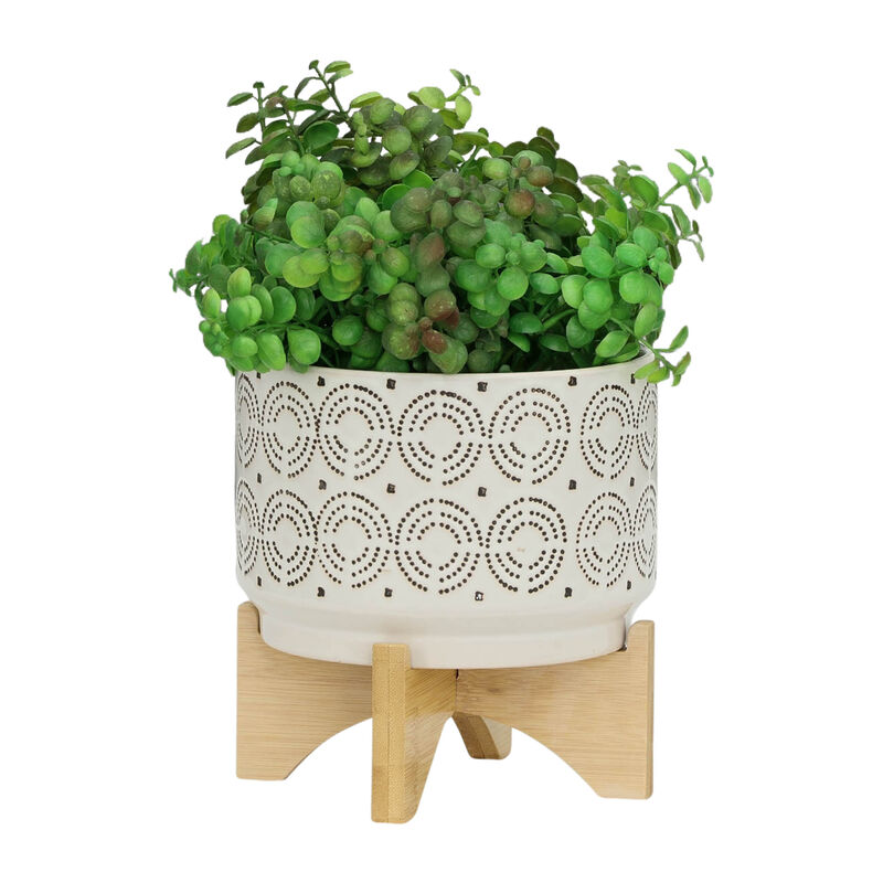 Cer 7" Swirl Planter On Stand