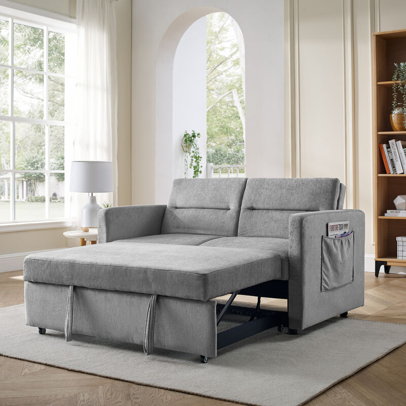 Loveseats Sofa Bed With Pull-Out Bed, Adjustable Back And Two Arm Pocket