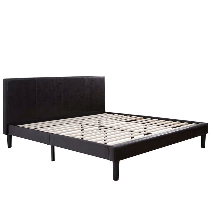 Modern Platform Bed with Faux Leather Headboard for Stylish Bedroom Furniture