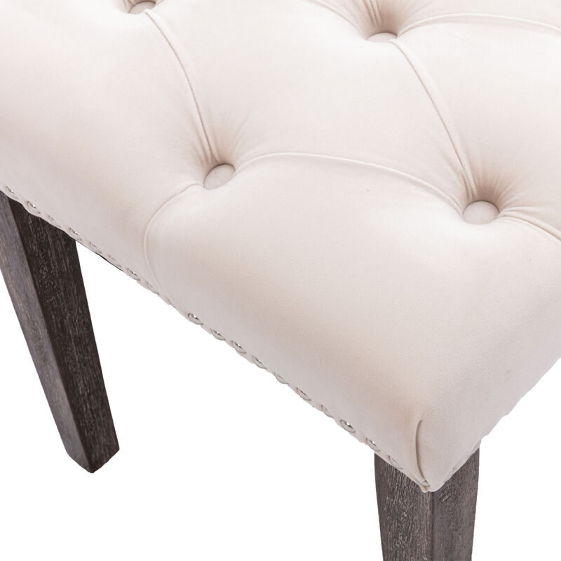 Beige Velvet Tufted Bench Ottoman