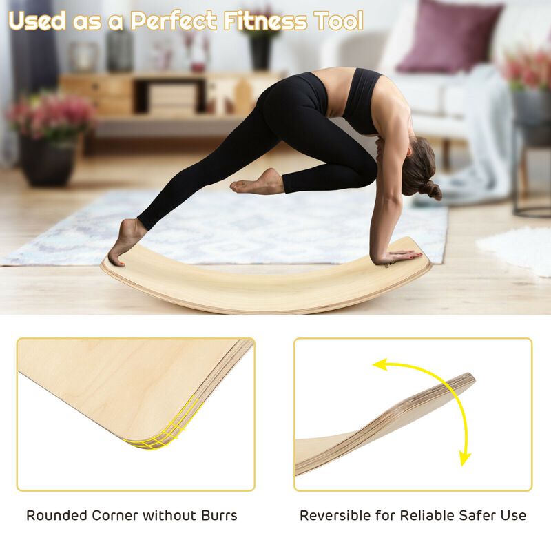 Wooden Wobble Balance Board Kids 35 Inch Rocker Yoga Curvy Board Toy with Felt Layer