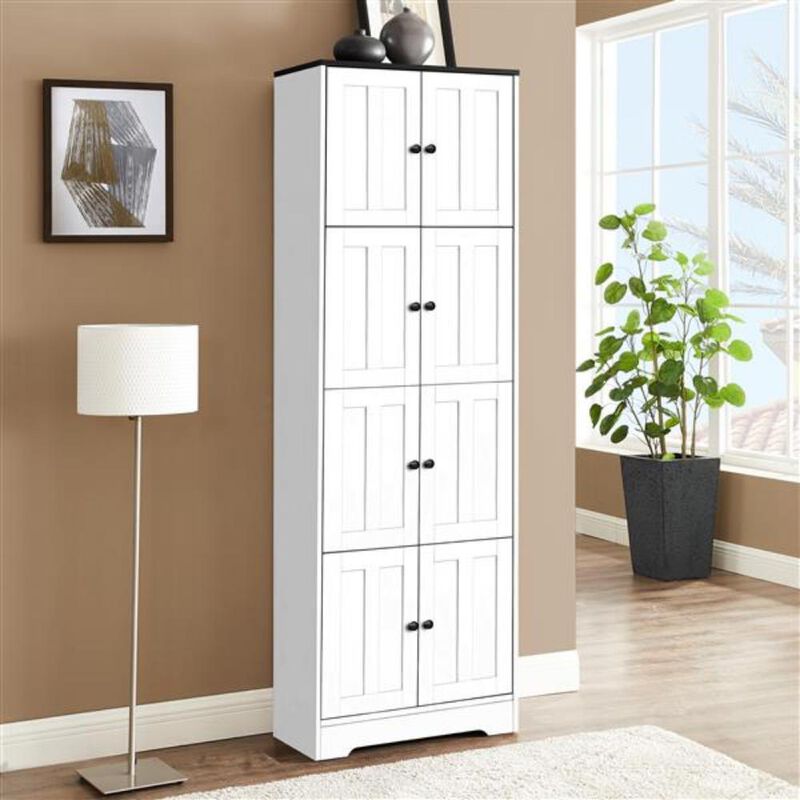 Tall Storage Cabinet with 8 Doors & 4 Shelves Spacious Organizer for Home & Office