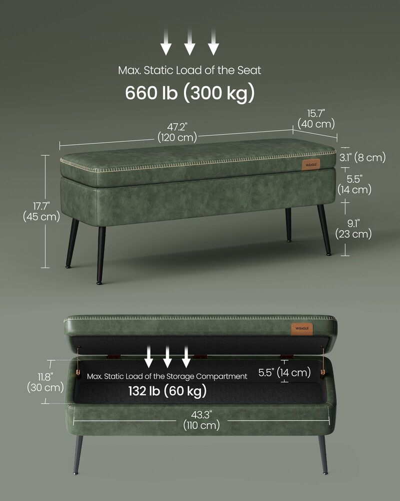 Storage Ottoman Bench with Steel Legs