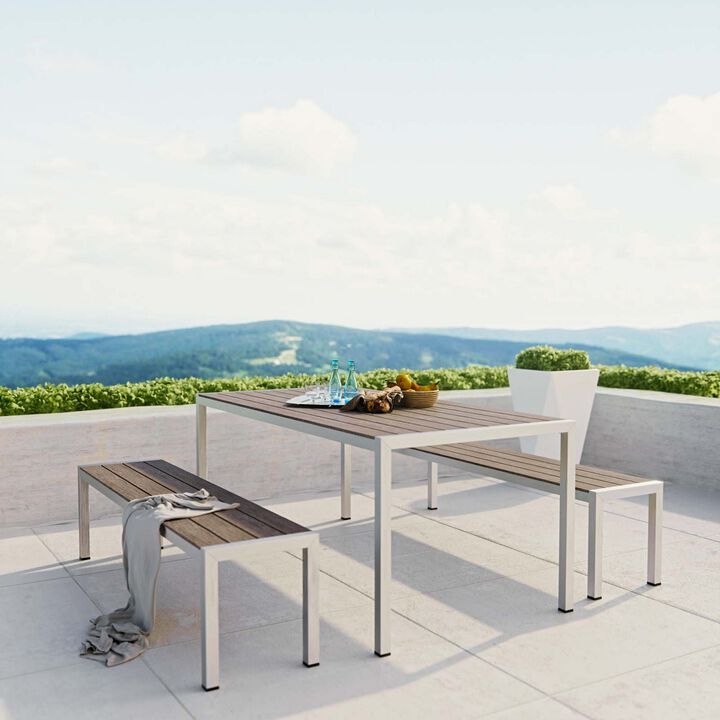 Shore 3 Piece Outdoor Patio Aluminum Dining Set-Benzara