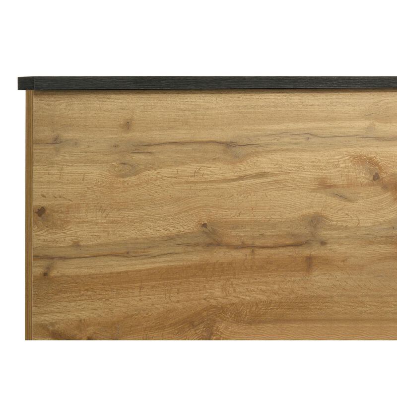 Wemy Queen Size Bed, Tall Panel Headboard, Natural Brown Pine Finish - Benzara