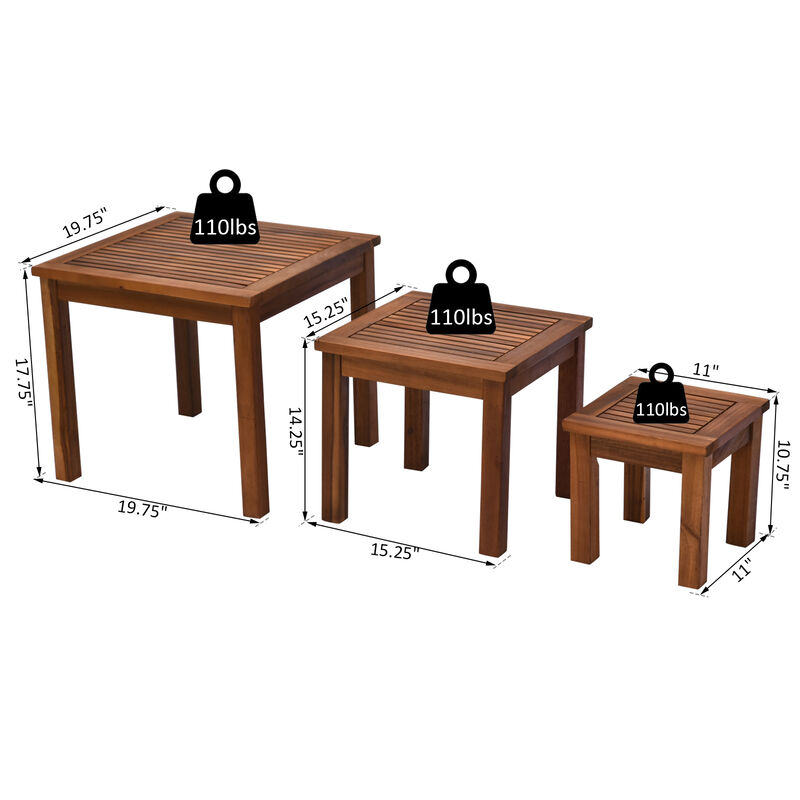 3 Piece Nesting Side Coffee Table Outdoor Patio Acacia Wood End Desk