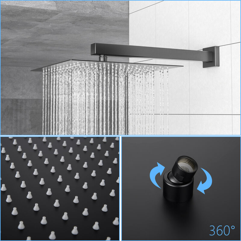 12" Rain Shower Head Systems With Waterfall Tub Spout, Matte Black, Wall Mounted Shower 0000