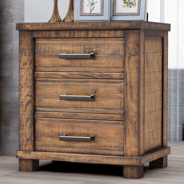 Merax Rustic 3-Drawer Solid Wood Nightstand