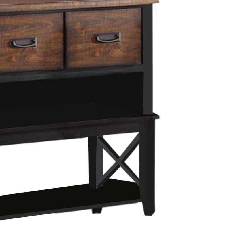 Dual Tone Rubber Wood Server With Spacious Storages Black and Brown - Benzara