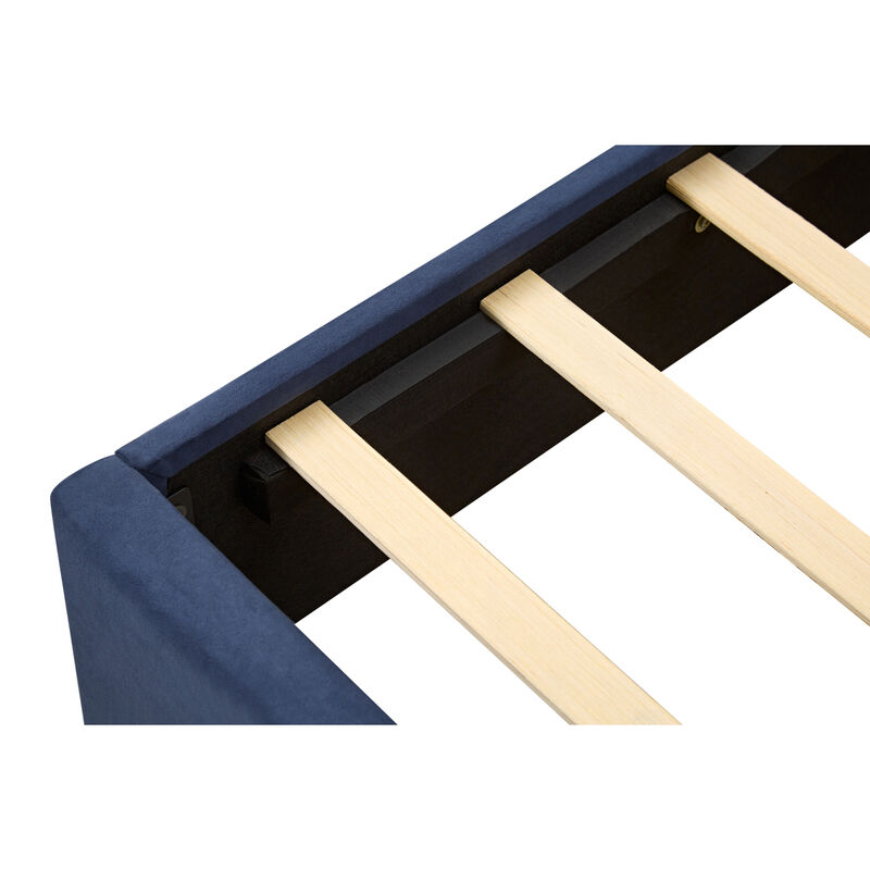 King Size Velvet Bed Frame/Vertical Channel Tufted Wingback Headboard/Upholstered Platform Bed/Strong Wooden Slats/No Box Spring Needed/Easy Assembly Royal blue