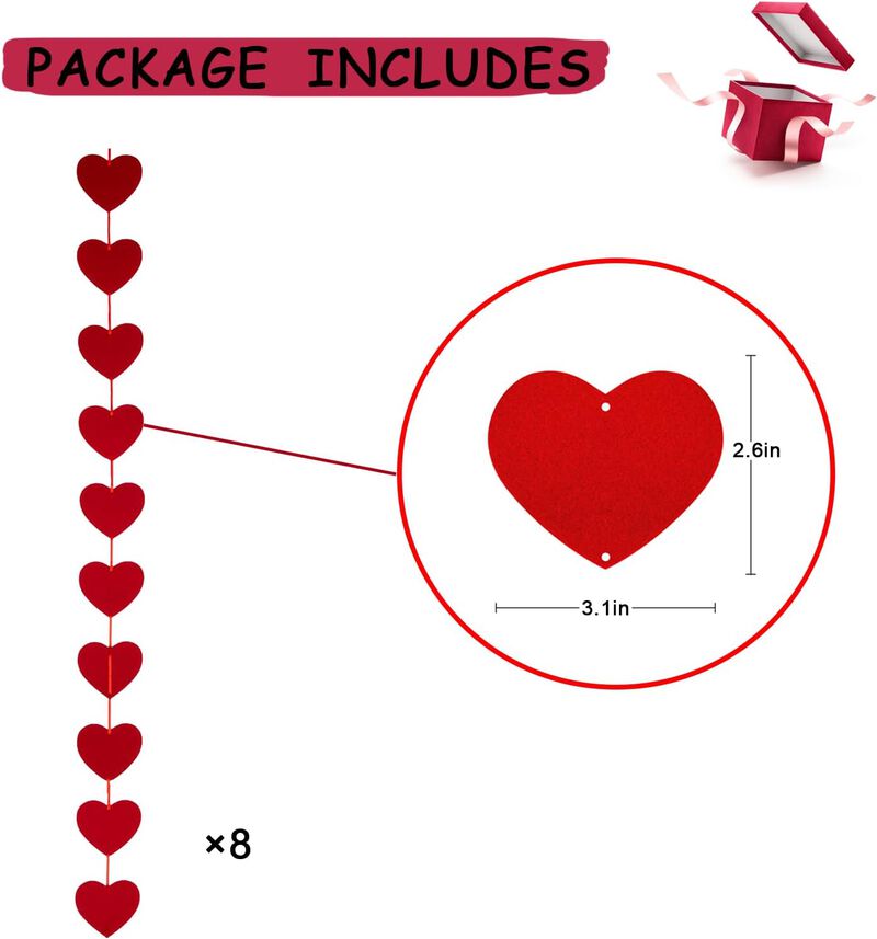 Valentines Day Decor,1113PCS Red Felt Garland Hanging String Hearts