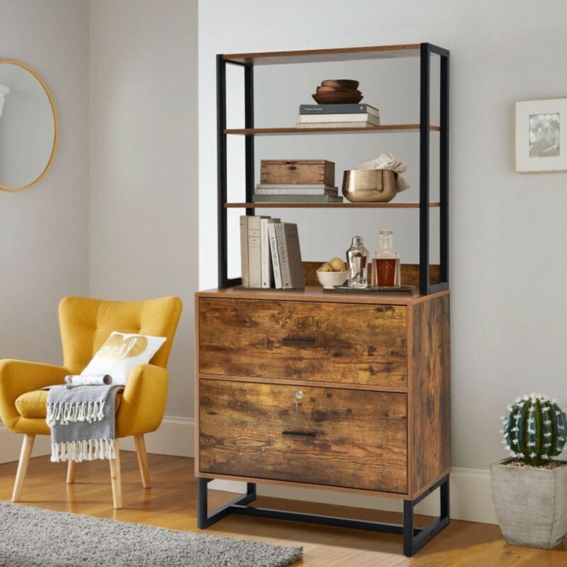Hivvago Letter Size Lateral File Cabinet with Lock and Bookshelf