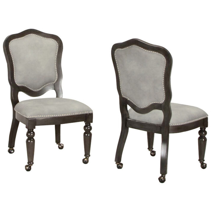 Vegas Light Gray and Dark Gray Nailheads and Casters Side Chair (Set of 2)