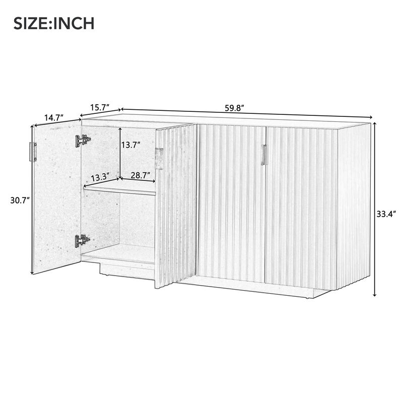 Merax 4 Wavy Doors Sideboard with Adjustable Shelves