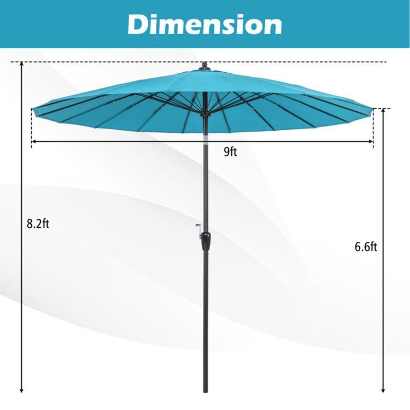 Hivvago 9 Feet Round Patio Umbrella with 18 Fiberglass Ribs