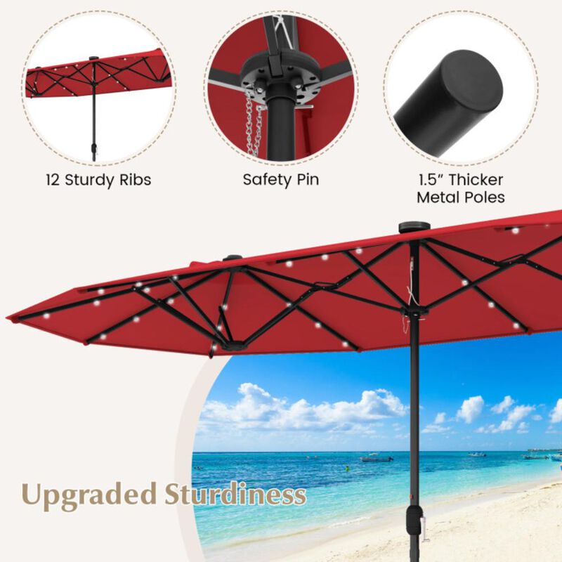 Hivvago 13FT Double-sided Patio Umbrella with Solar Lights for Garden Pool Backyard