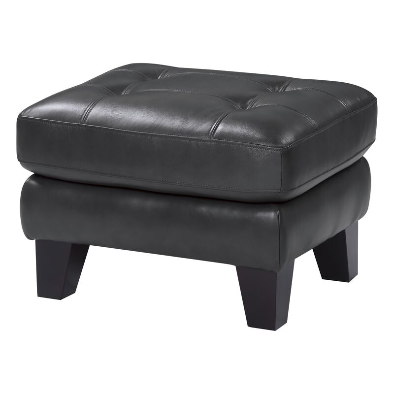 Sofy 27 Inch Ottoman, Dark Gray Top Grain and Faux Leather, Solid Wood - Benzara