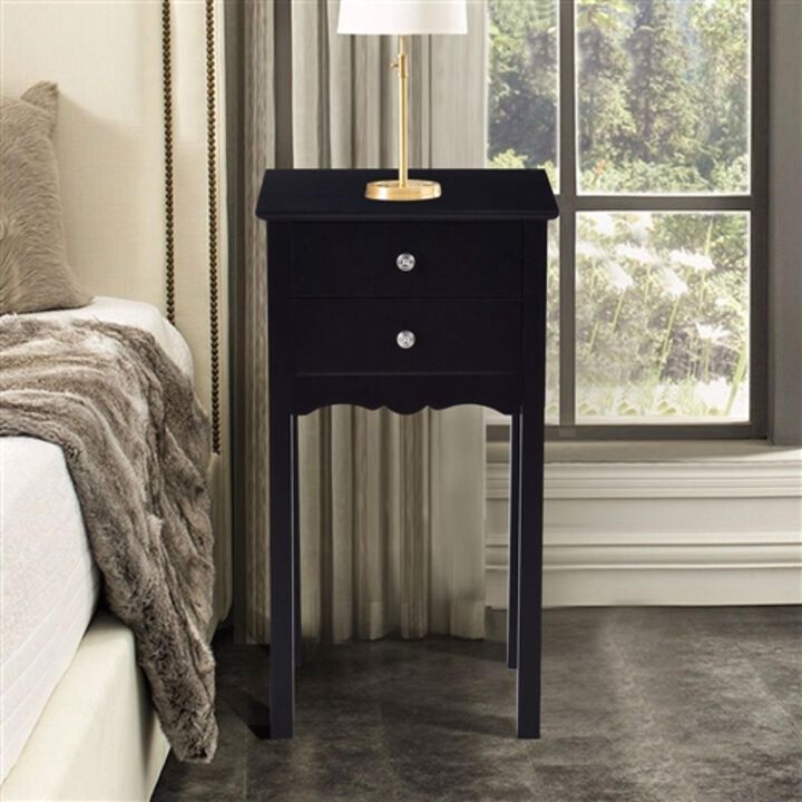 Hivvago Elegant 2 Drawer End Table Nightstand Side Table in Black Wood Finish