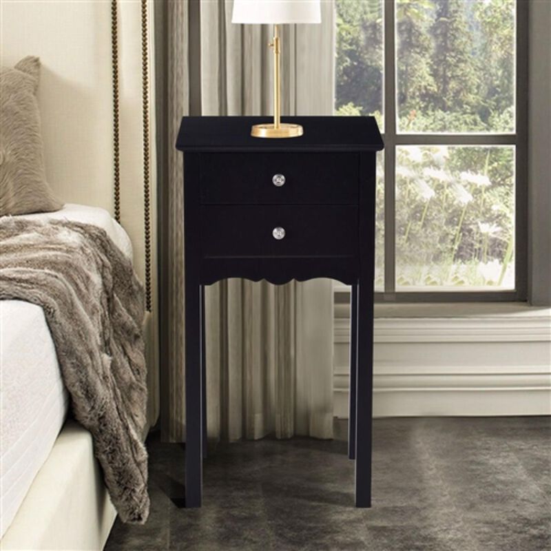 Hivvago Elegant 2 Drawer End Table Nightstand Side Table in Black Wood Finish