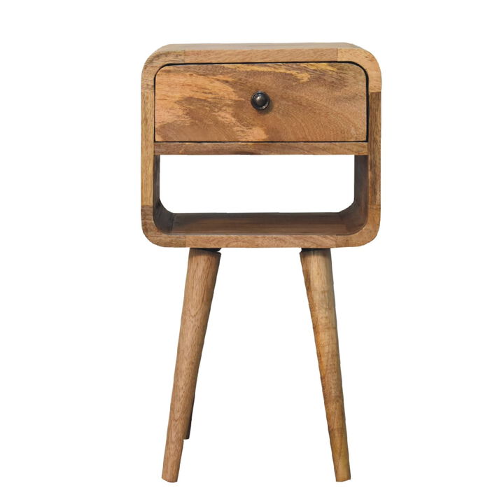 Mini Oak-ish Curve Lower 1 Drawer Solid Wood Nuightstand