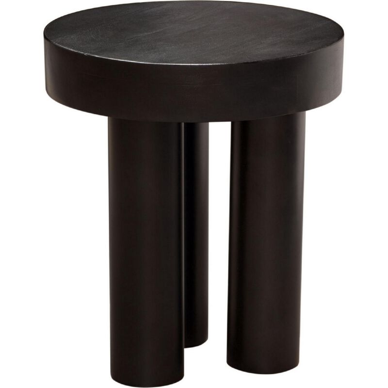 16 Inch Modern End Table, Thick Sturdy Surface, Tripod Legs, Black Wood - Benzara