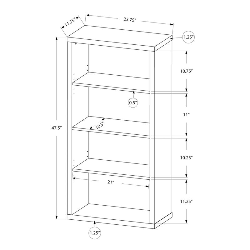 Monarch Specialties I 7059 Bookshelf, Bookcase, Etagere, 5 Tier, 48"H, Office, Bedroom, Laminate, White, Contemporary, Modern