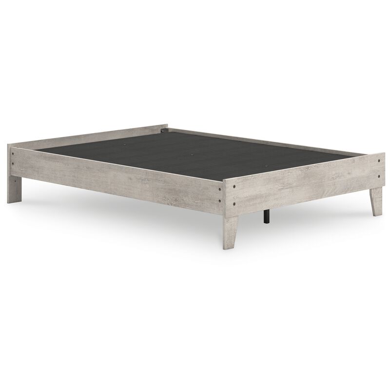 Shawn Full Size Minimalist Platform Bed, Light Gray Wood Frame - Benzara