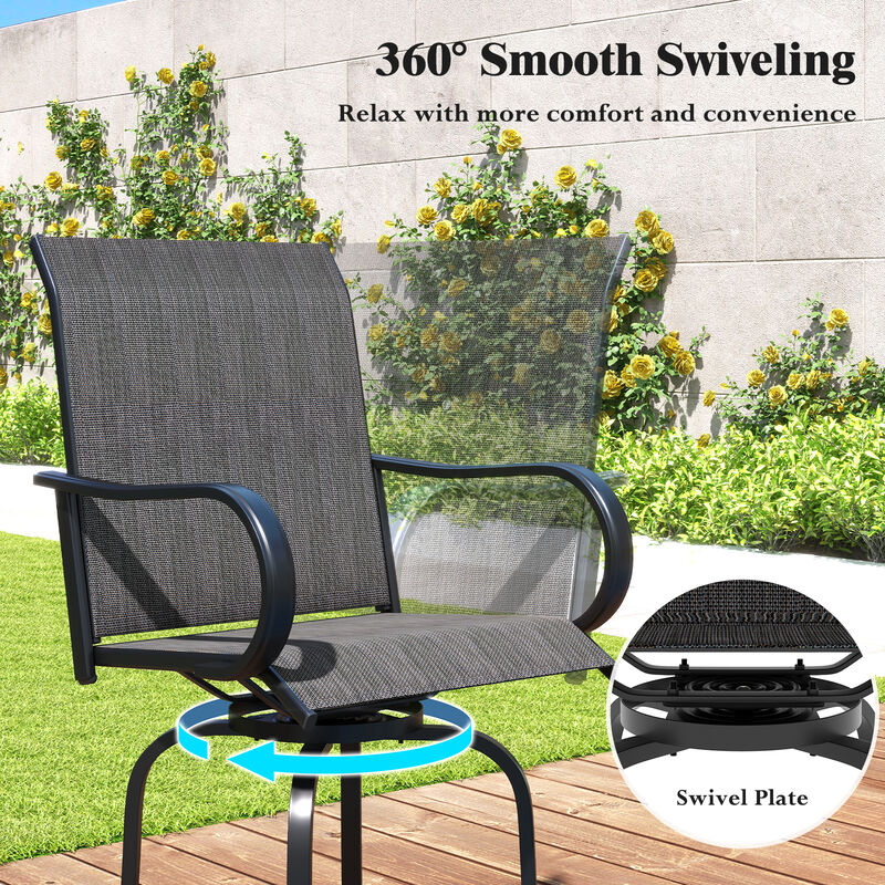2 Pieces Patio 360 Rotation Swivel Bar Stool Set