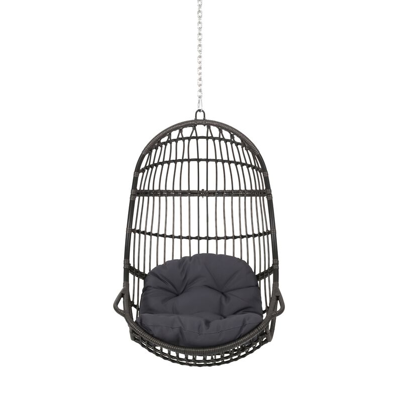 Fam Outdoor Hanging Lounge Chair Swing, Teardrop Design Gray Rattan - Benzara