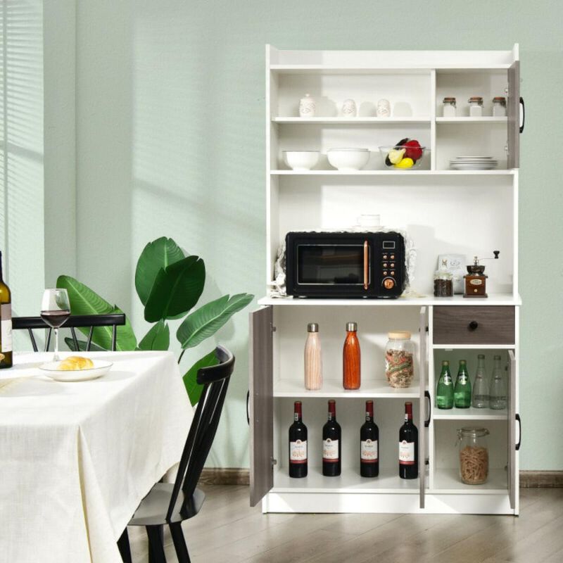 Hivvago 4-Door Freestanding Kitchen Buffet with Hutch and Adjustable Shelves