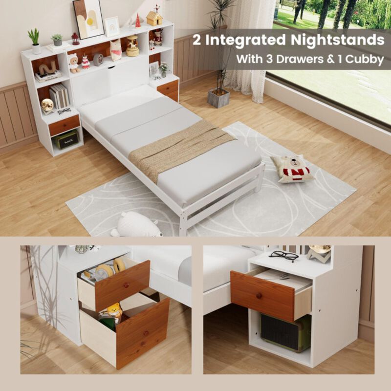 Hivvago Bed Frame with Storage Headboard and Nightstands