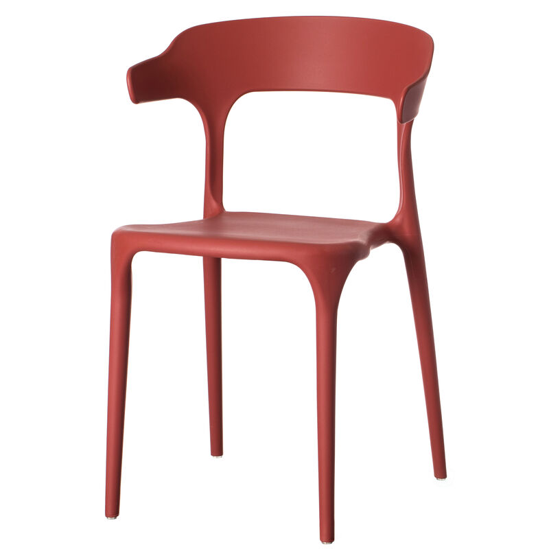 Modern Plastic Outdoor Dining Chair with Open U Shaped Back, Red