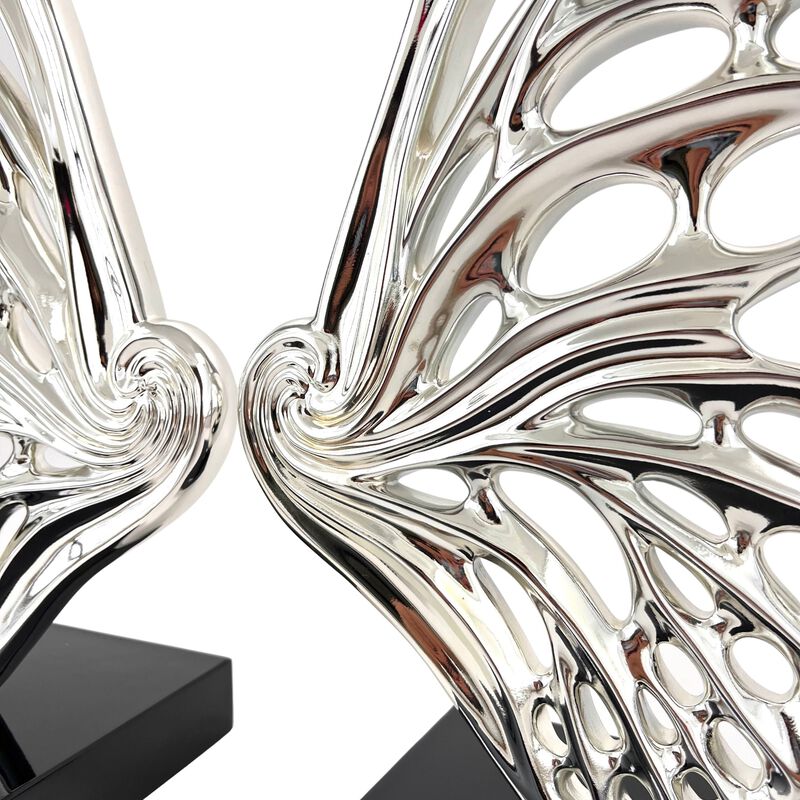 Butterfly Wings Sculpture Chrome Resin Handmade