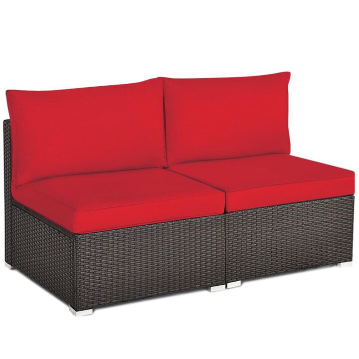 Hivvago 2 Pieces Patio Rattan Armless Sofa Set with 2 Cushions and 2 Pillows
