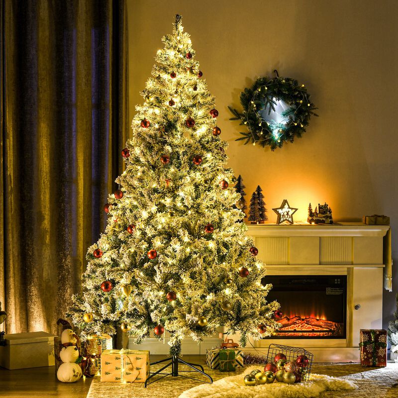7.5ft Prelit Pencil Artificial Christmas Tree with Snow Flocked Branches Lights