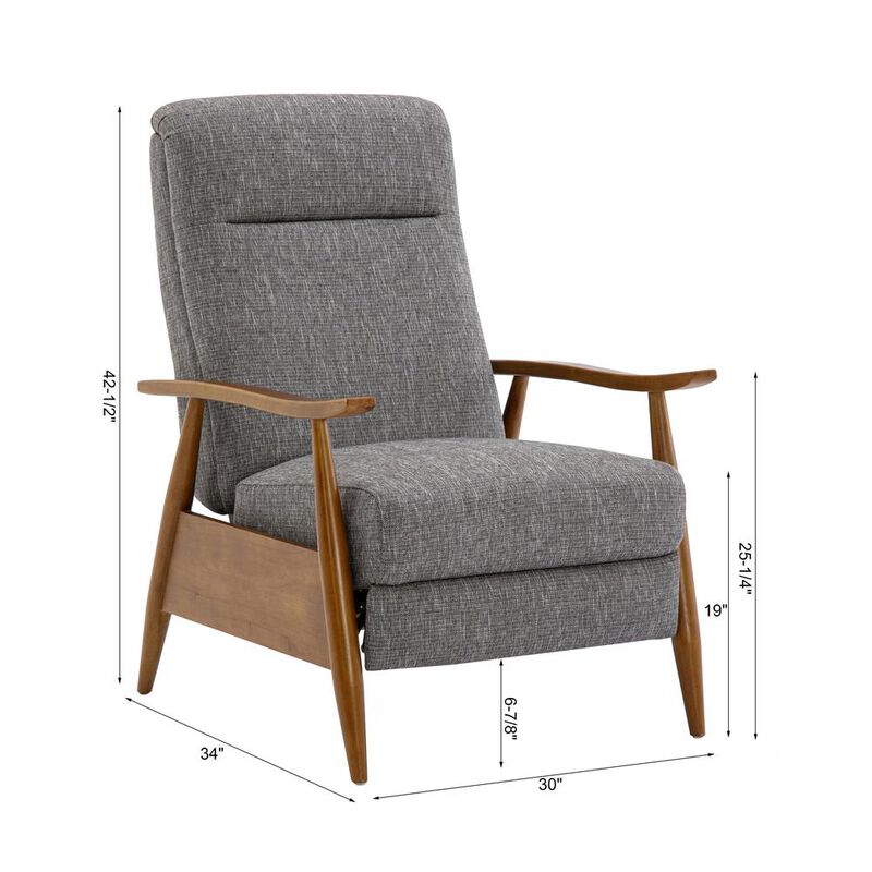 Comfort Pointe Terni Wood Arm Push Back Recliner in Performance Fabric - Ashen Grey