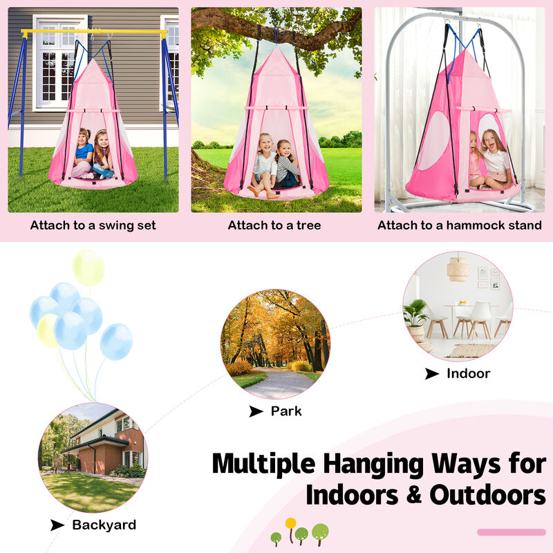 2-in-1 40 Inch Kids Hanging Chair Detachable Swing Tent